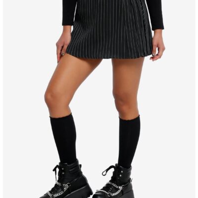 Daisy Street Black Pinstripe Side-Tie Mini Skirt